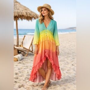 CHICWISH Ombre Ruffle Maxi Dress – Size XS